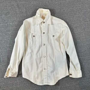 Sears Vintage Western Shirt Cream Metal Button Up Long Sleeve Womens Size 12 90s